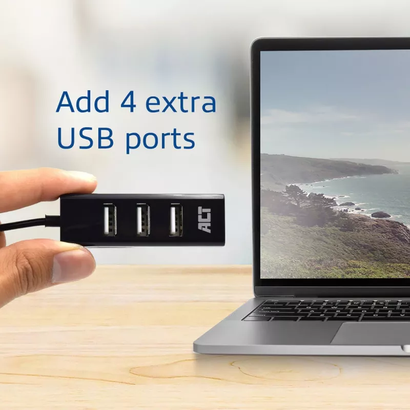 USB centrmezgls ACT AC6205 2.0 480 Mbit/s Melns 0.12m