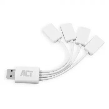 ACT USB centrmezgls 4 pieslēgvietu USB-A lokans USB 3.2 Gen 1 Balts 480 Mbit/s