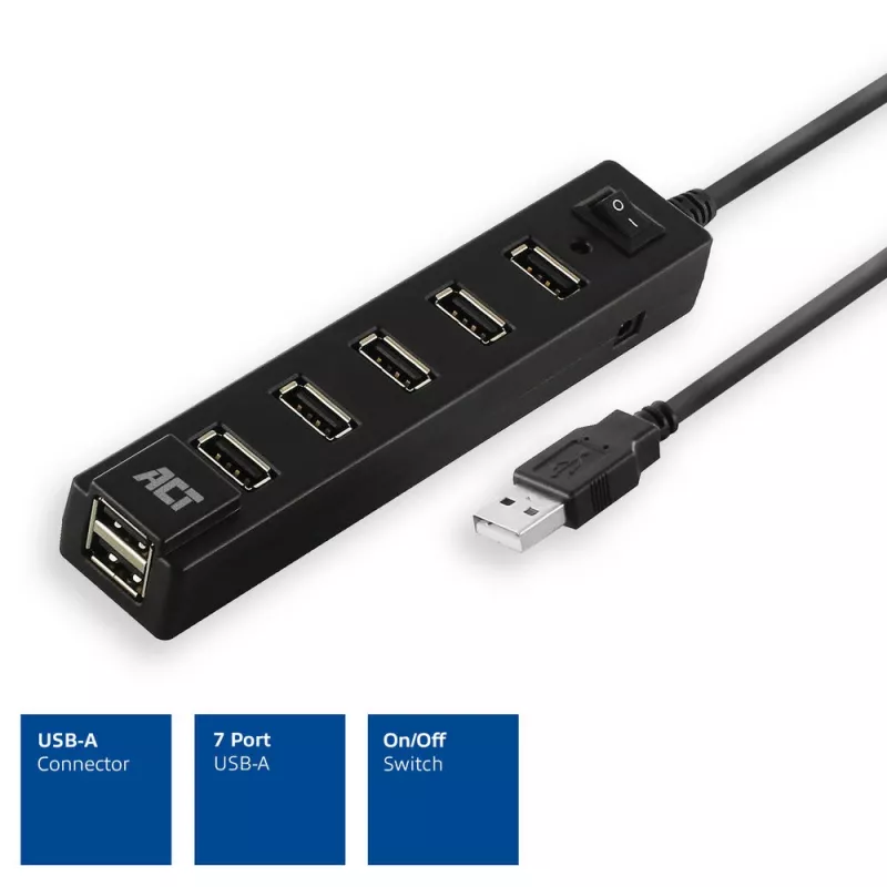 USB centrmezgls ACT AC6215 480 Mbit/s Melns