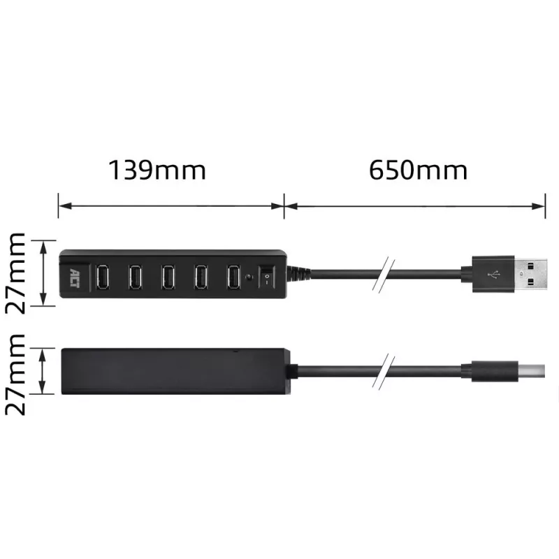 USB centrmezgls ACT AC6215 480 Mbit/s Melns