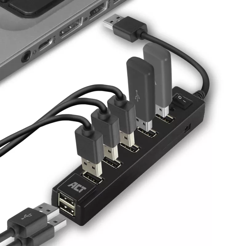 USB centrmezgls ACT AC6215 480 Mbit/s Melns