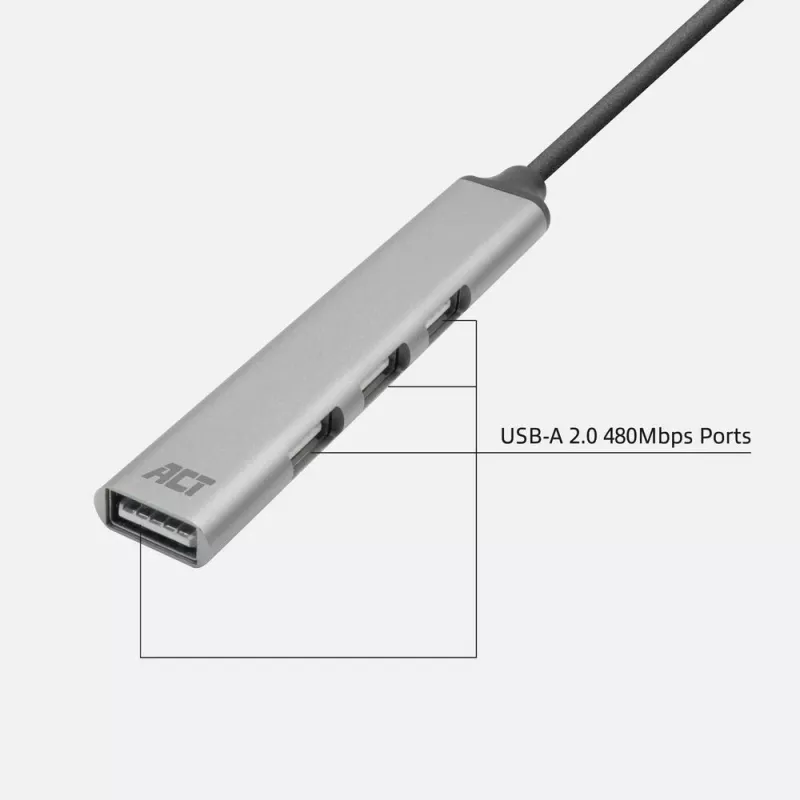 ACT AC6225 USB 2.0 centrmezgls 480 Mbit/s pelēks alumīnijs