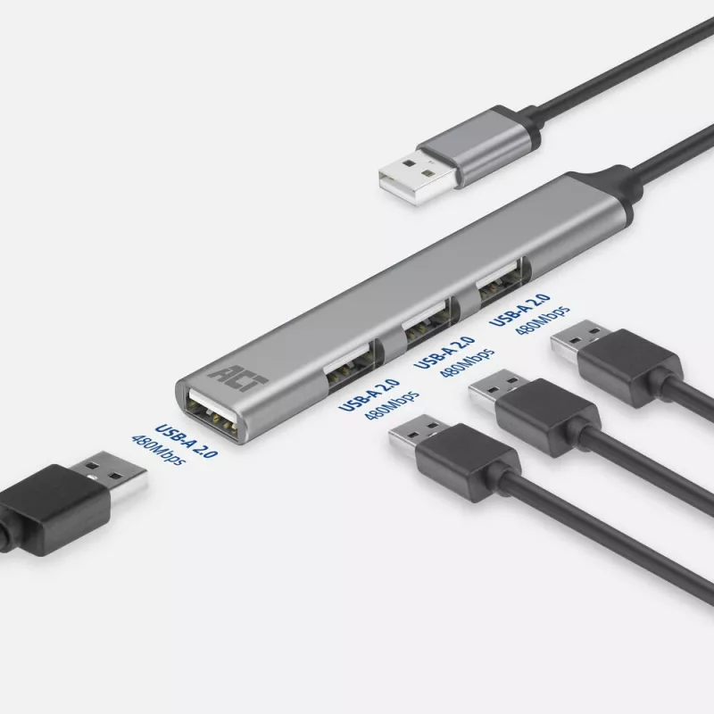 ACT AC6225 USB 2.0 centrmezgls 480 Mbit/s pelēks alumīnijs