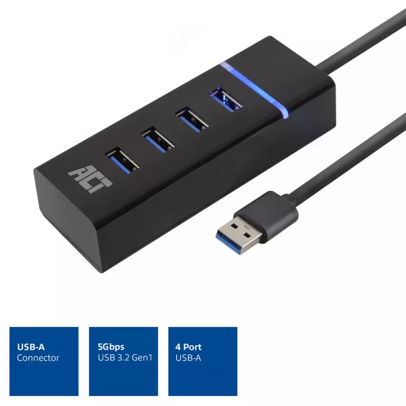 ACT AC6300 USB 3.2 Gen 1 centrmezgls Type-A 5000 Mbit/s Melns