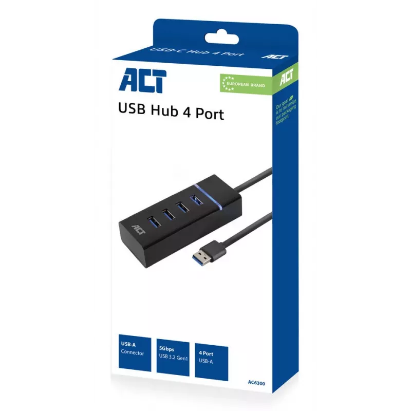 ACT AC6300 USB 3.2 Gen 1 centrmezgls Type-A 5000 Mbit/s Melns
