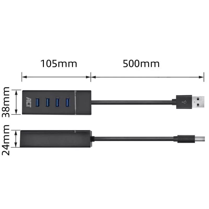 ACT AC6300 USB 3.2 Gen 1 centrmezgls Type-A 5000 Mbit/s Melns