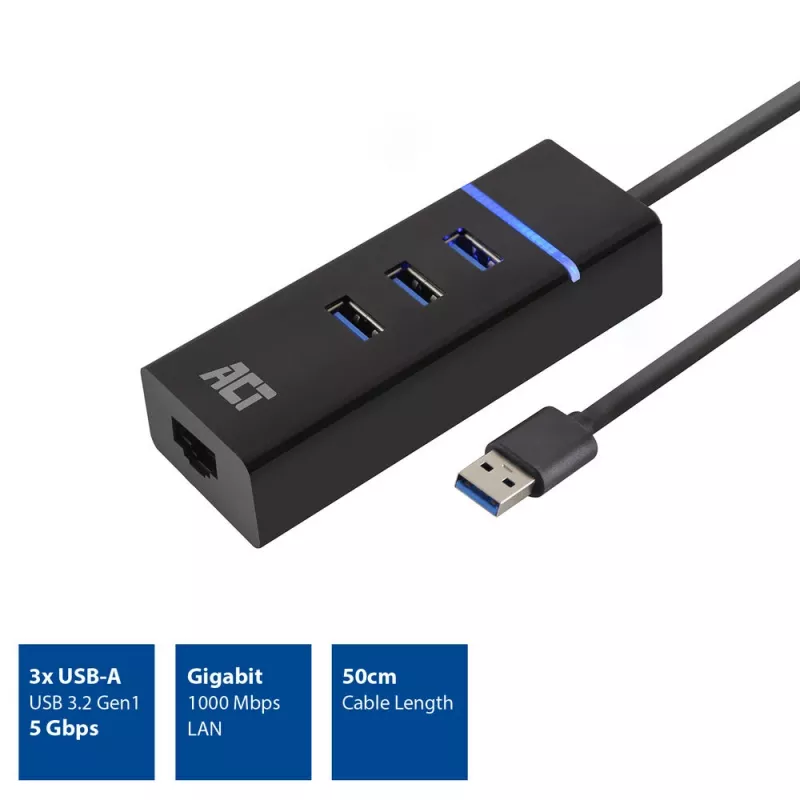 Dokstacija ACT AC6310 USB 3.2 Gen 1 vadu melna Ethernet