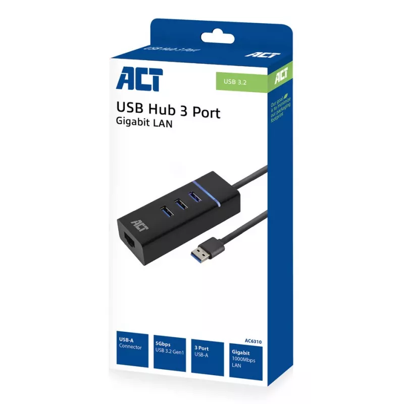 Dokstacija ACT AC6310 USB 3.2 Gen 1 vadu melna Ethernet