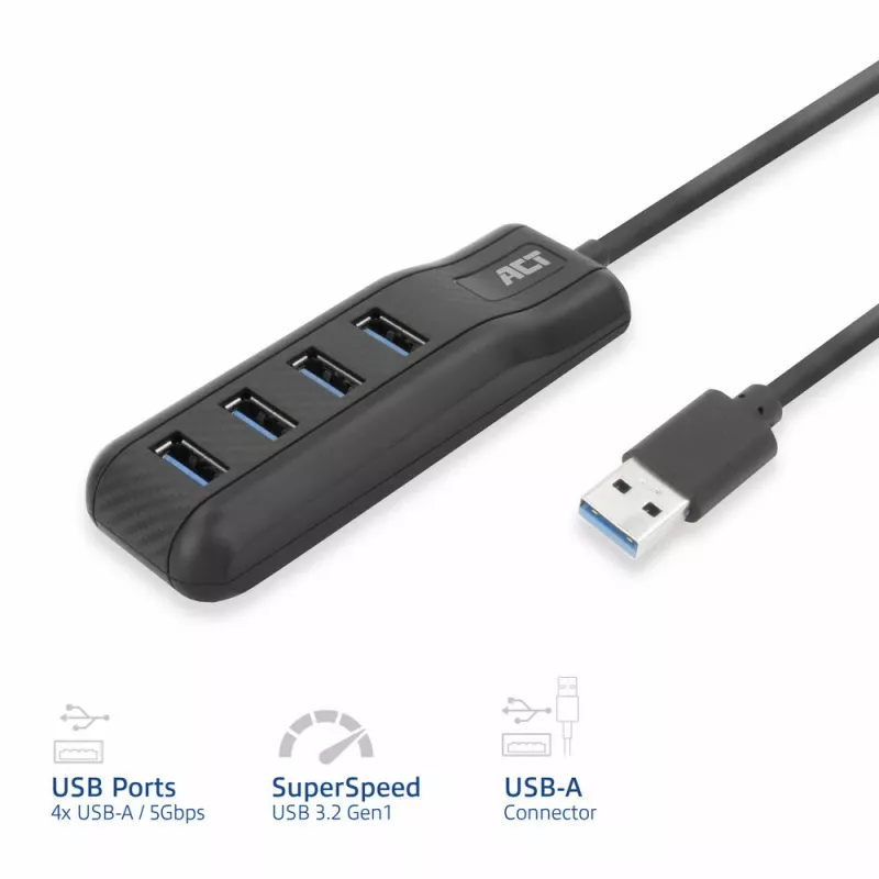 ACT AC6320 interfeisa centrmezgls USB 3.2 Gen 1 (3.1 Gen 1) Type-A 5000 Mbit/s Melns