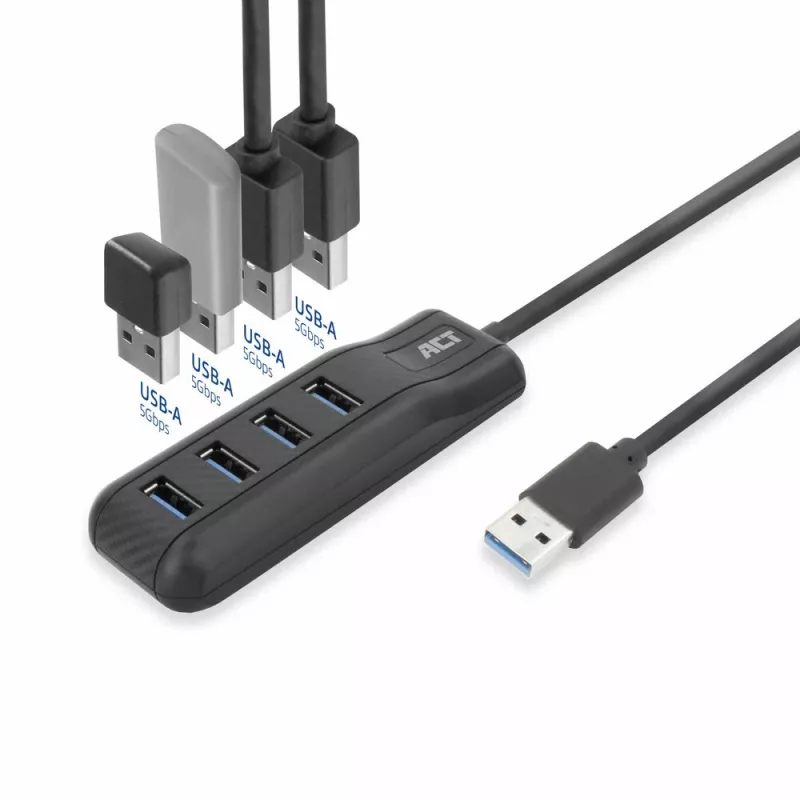 ACT AC6320 interfeisa centrmezgls USB 3.2 Gen 1 (3.1 Gen 1) Type-A 5000 Mbit/s Melns