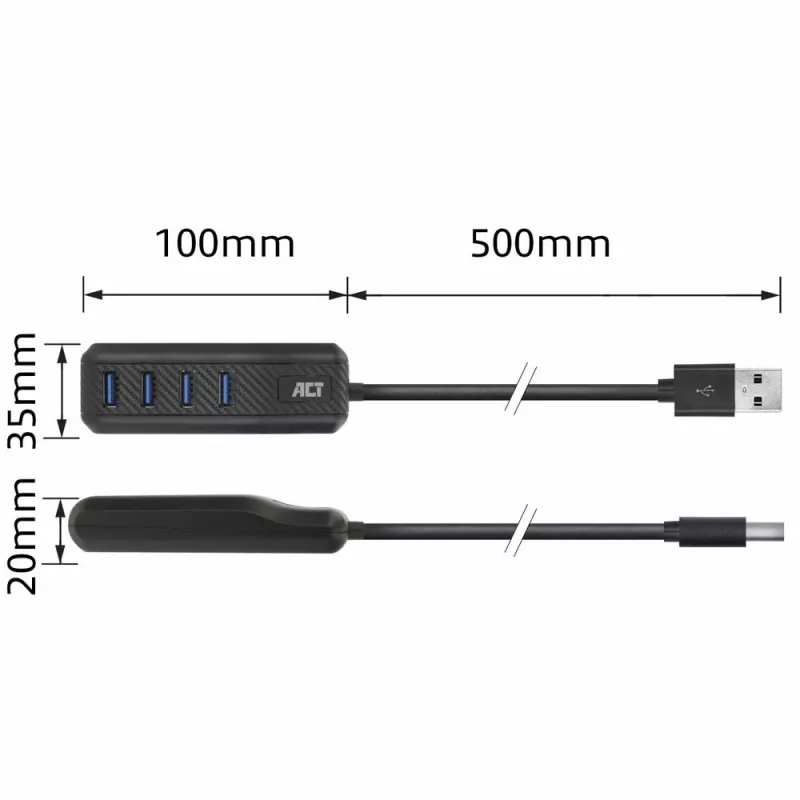 ACT AC6320 interfeisa centrmezgls USB 3.2 Gen 1 (3.1 Gen 1) Type-A 5000 Mbit/s Melns