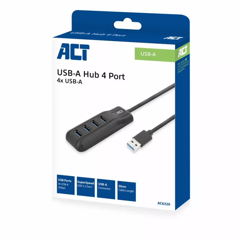 ACT AC6320 interfeisa centrmezgls USB 3.2 Gen 1 (3.1 Gen 1) Type-A 5000 Mbit/s Melns