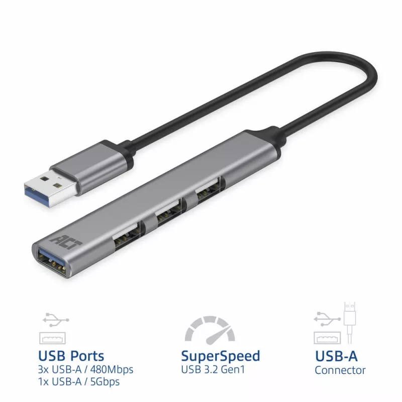 ACT AC6325 USB 3.2 Gen 1 Type-A centrmezgls 5000 Mbit/s pelēks