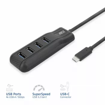 ACT AC6420 centrmezgls USB 3.2 Gen 1 (3.1 Gen 1) Type-C 5000 Mbit/s Melna