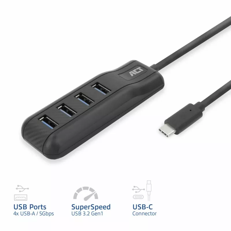 ACT AC6420 centrmezgls USB 3.2 Gen 1 (3.1 Gen 1) Type-C 5000 Mbit/s Melna