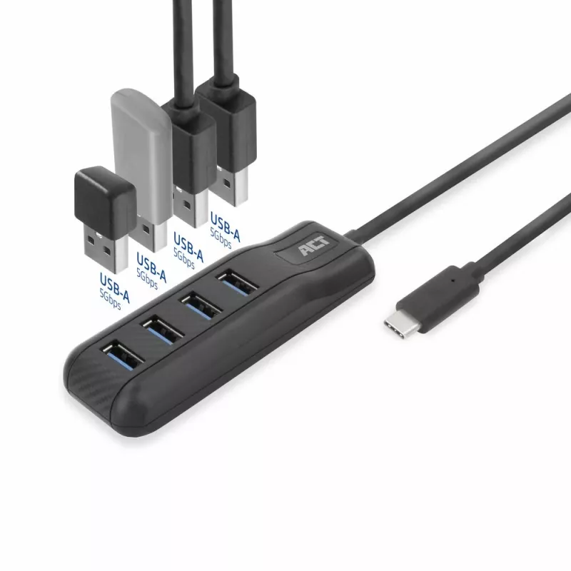 ACT AC6420 centrmezgls USB 3.2 Gen 1 (3.1 Gen 1) Type-C 5000 Mbit/s Melna
