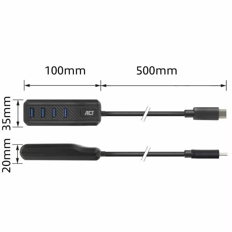 ACT AC6420 centrmezgls USB 3.2 Gen 1 (3.1 Gen 1) Type-C 5000 Mbit/s Melna