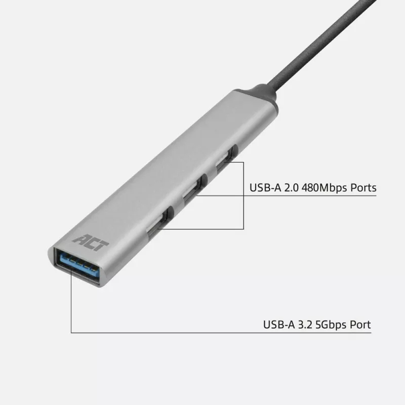 USB Hub ACT AC6425 Type-C 5000 Mbit/s Alumīnijs pelēks