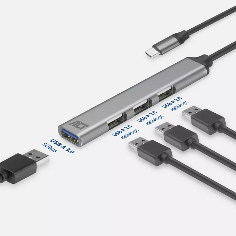 USB Hub ACT AC6425 Type-C 5000 Mbit/s Alumīnijs pelēks