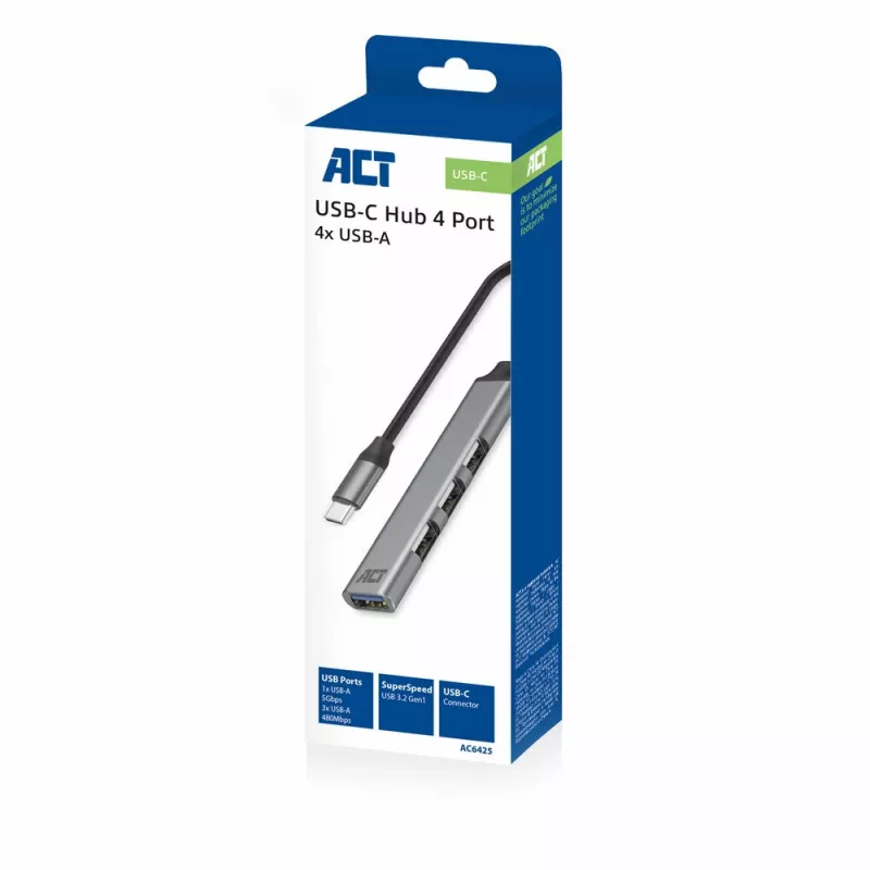 USB Hub ACT AC6425 Type-C 5000 Mbit/s Alumīnijs pelēks