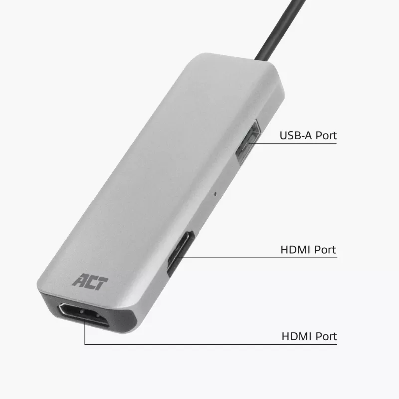 ACT USB-C 4K daudzportu adapteris 2 HDMI monitoriem, USB-A datu ports