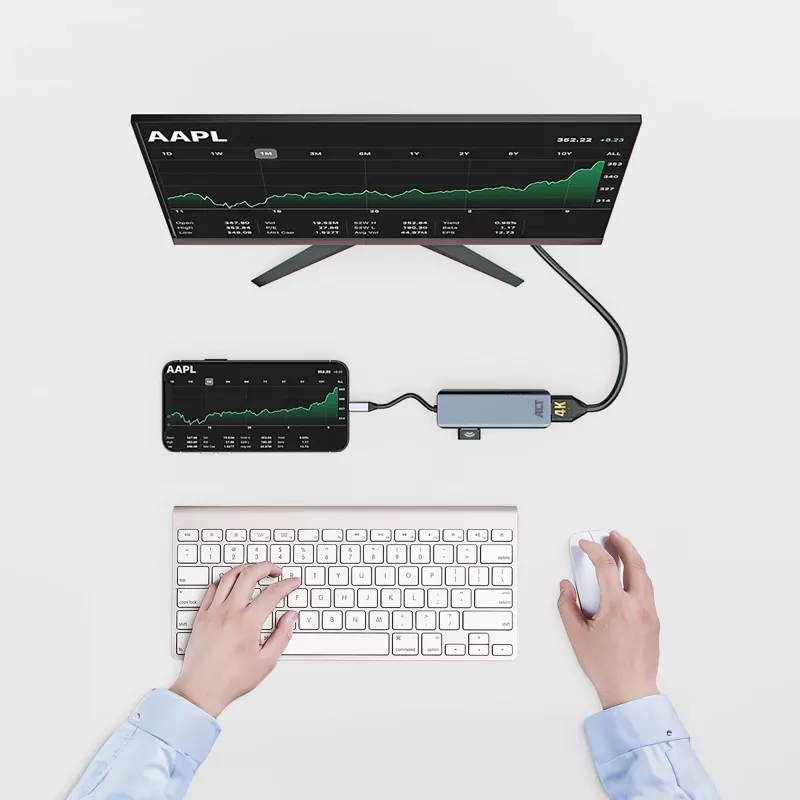 ACT USB-C 4K daudzportu adapteris 2 HDMI monitoriem, USB-A datu ports