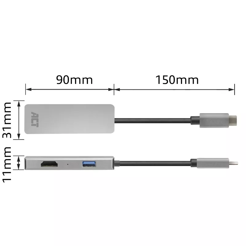 ACT USB-C 4K daudzportu adapteris 2 HDMI monitoriem, USB-A datu ports