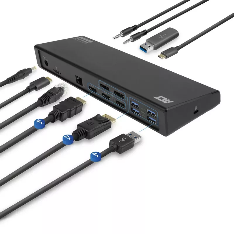 ACT USB-C dokstacija 4K, 2 vai 3 HDMI/DisplayPort monitoriem, DisplayLink