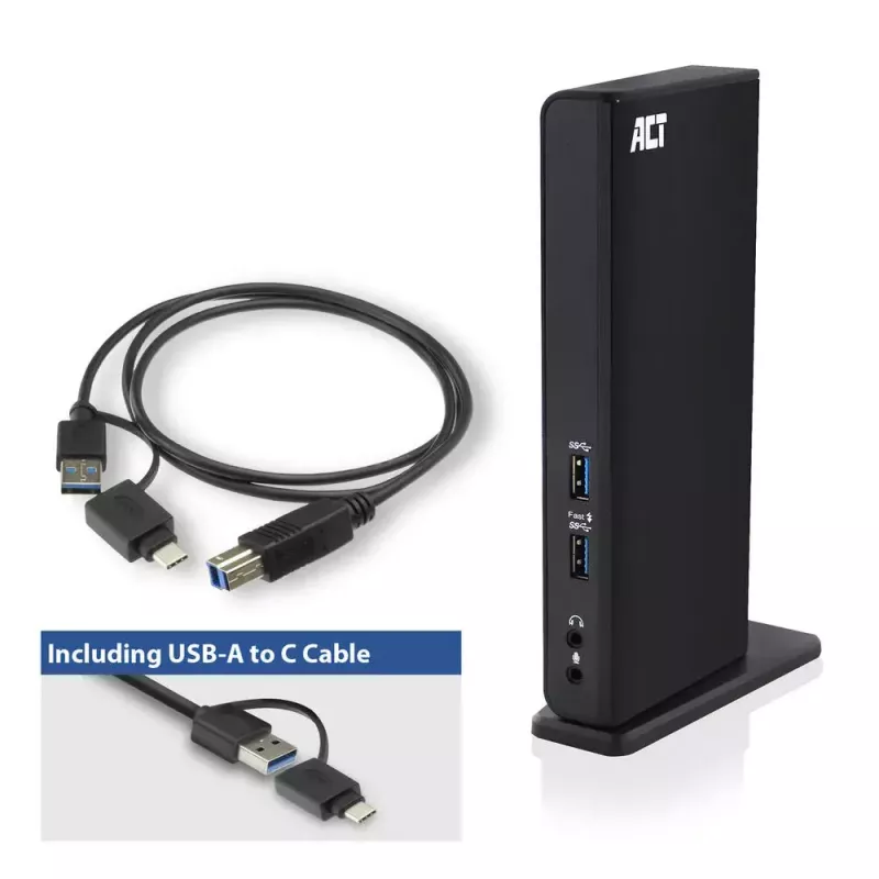 ACT Universāla USB-C vai USB-A dokstacija, 2 HDMI monitoriem, DisplayLink