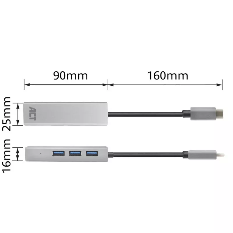 USB-C centrmezgls ACT AC7055 3x USB-A Gigabit Ethernet