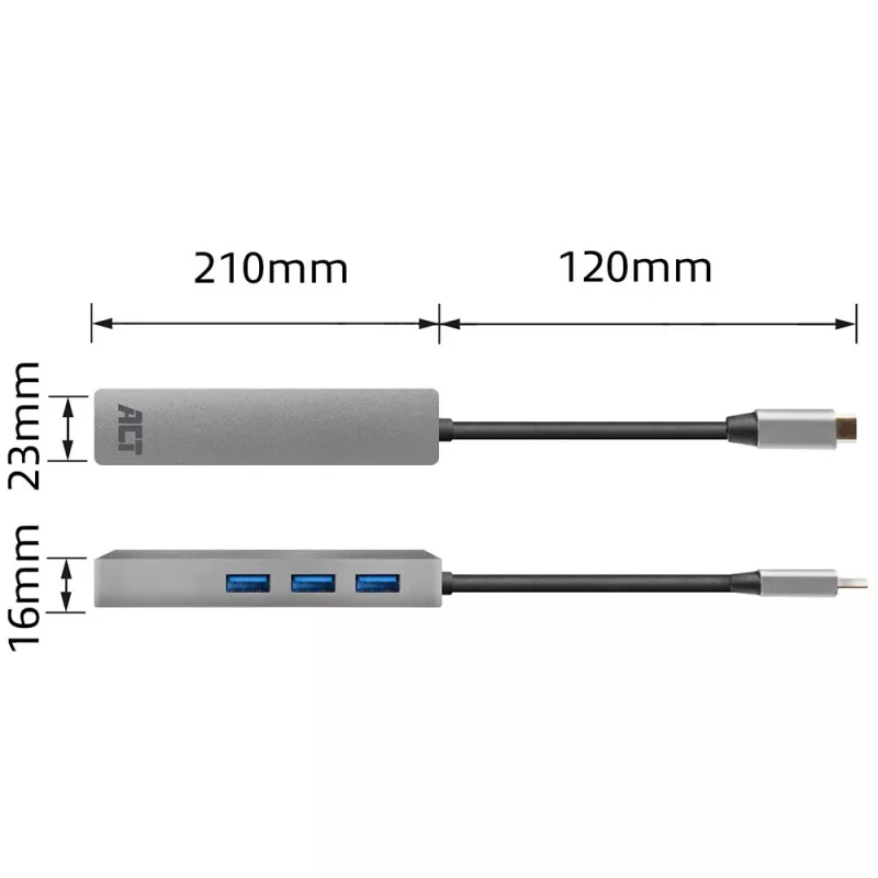USB-C centrmezgls ACT AC7055 3x USB-A Gigabit Ethernet