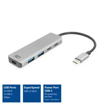 ACT AC7072 USB 3.2 Gen 1 Type-C centrmezgls 5000 Mbit/s Melns Pelēks