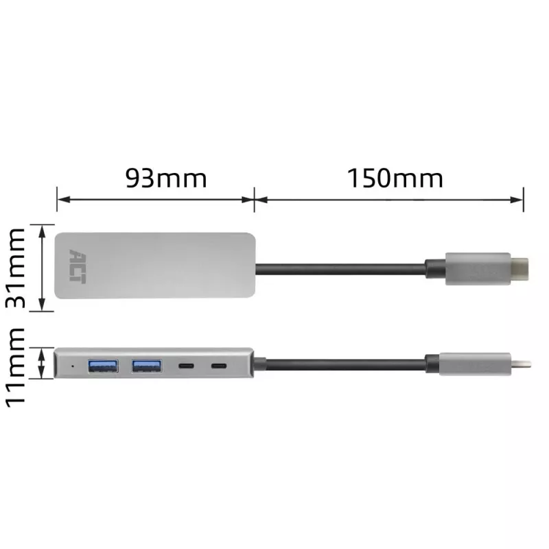 ACT AC7072 USB 3.2 Gen 1 Type-C centrmezgls 5000 Mbit/s Melns Pelēks