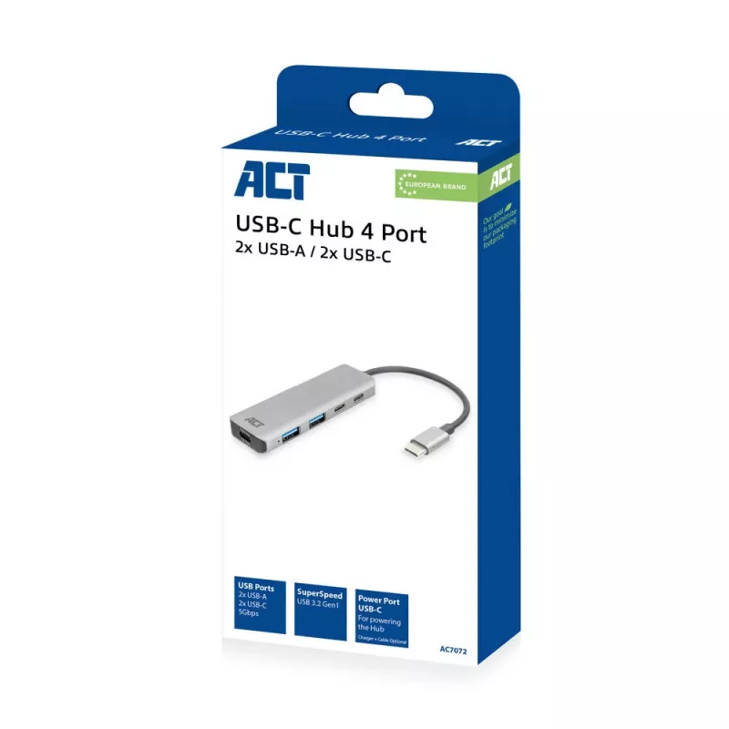 ACT AC7072 USB 3.2 Gen 1 Type-C centrmezgls 5000 Mbit/s Melns Pelēks