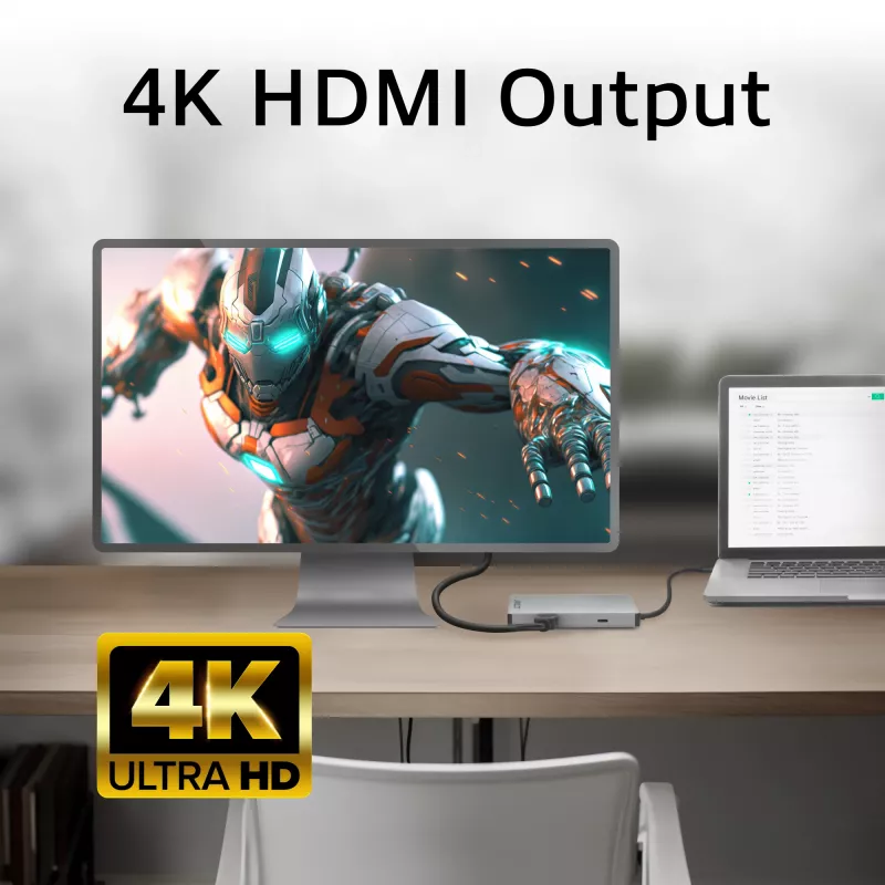 ACT USB-C 4K dokstacija 1 HDMI monitoram, Ethernet, USB-C, USB-A, karšu lasītājs un PD caurlaide