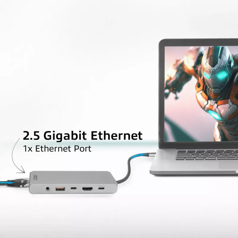 ACT USB-C 4K / 8K 30Hz dokstacija 1 HDMI monitoram, 2,5 Gigabit Ethernet, USB-C 10Gbps, USB-A 10Gbps, 3,5mm audio, PD caurlaide