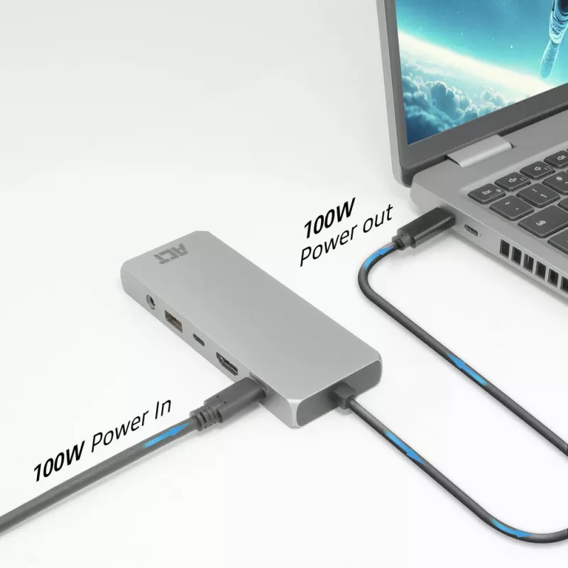 ACT USB-C 4K / 8K 30Hz dokstacija 1 HDMI monitoram, 2,5 Gigabit Ethernet, USB-C 10Gbps, USB-A 10Gbps, 3,5mm audio, PD caurlaide