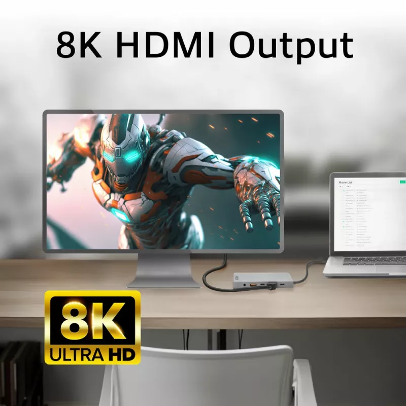 ACT USB-C 4K / 8K 30Hz dokstacija 1 HDMI monitoram, 2,5 Gigabit Ethernet, USB-C 10Gbps, USB-A 10Gbps, 3,5mm audio, PD caurlaide