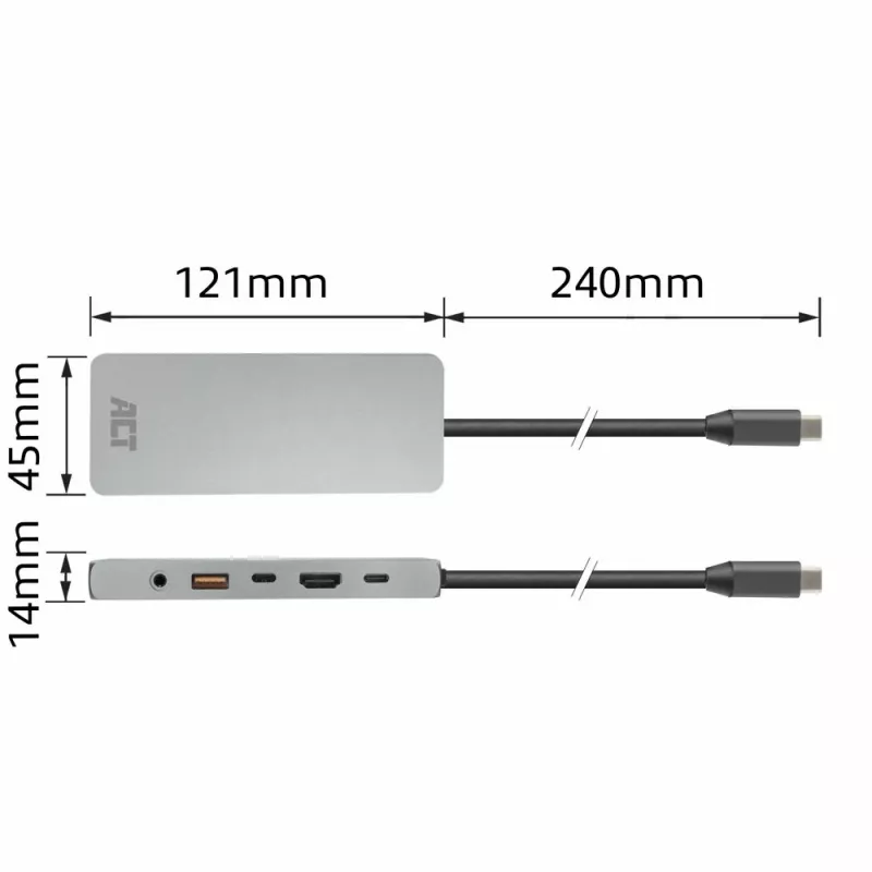 ACT USB-C 4K / 8K 30Hz dokstacija 1 HDMI monitoram, 2,5 Gigabit Ethernet, USB-C 10Gbps, USB-A 10Gbps, 3,5mm audio, PD caurlaide