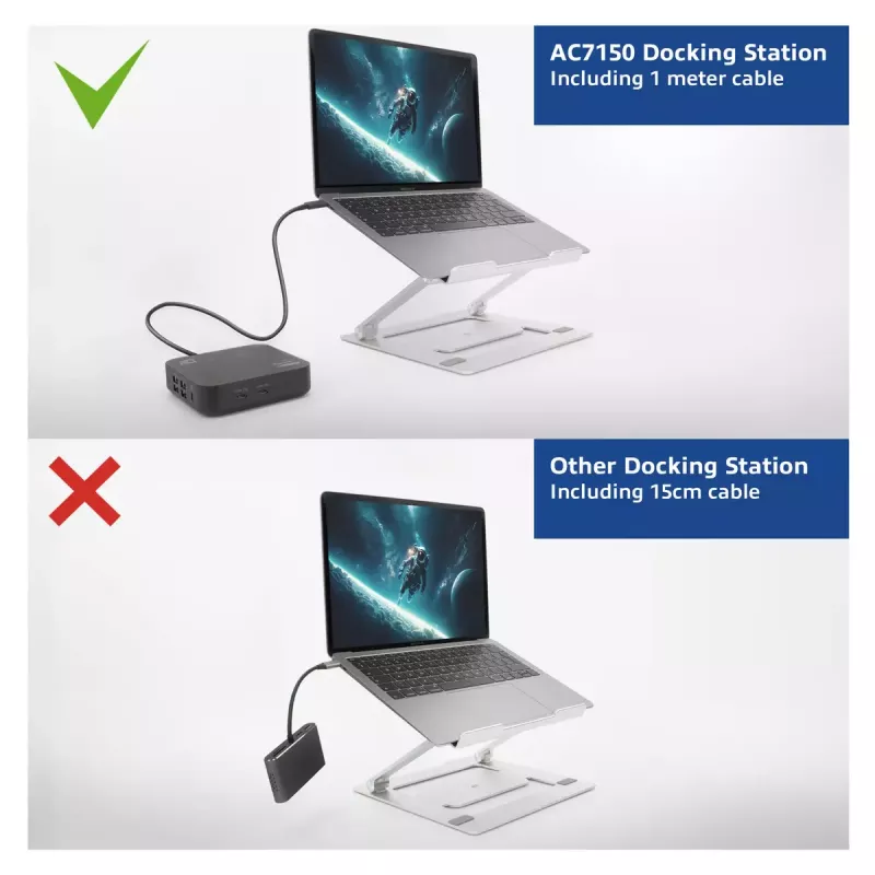 ACT Universālā USB-C dokstacija 4K, 2 HDMI/DisplayPort monitoriem, DisplayLink, kompakts dizains