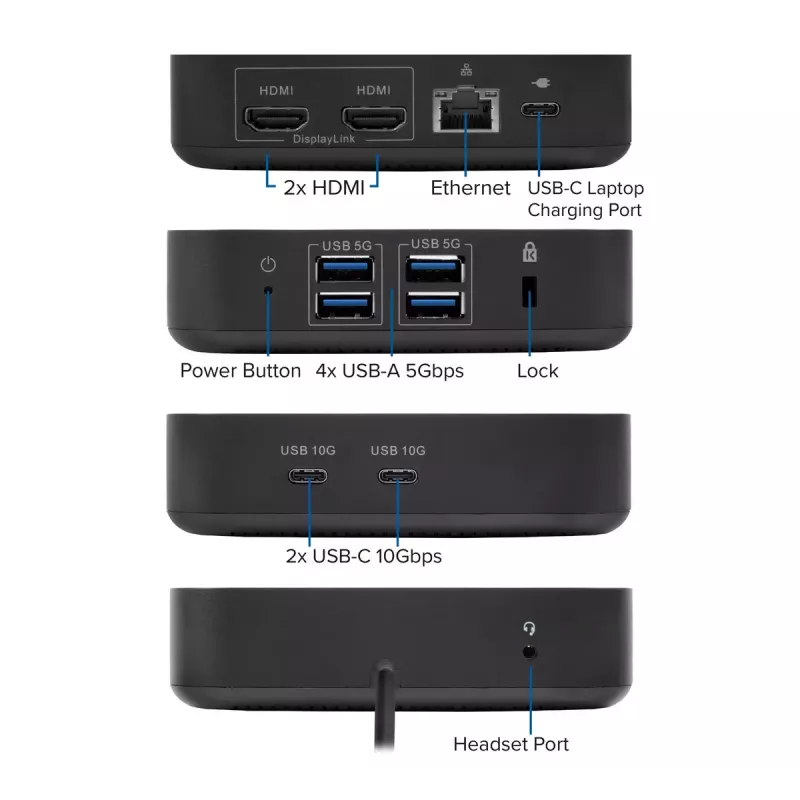 ACT Universālā USB-C dokstacija 4K, 2 HDMI/DisplayPort monitoriem, DisplayLink, kompakts dizains