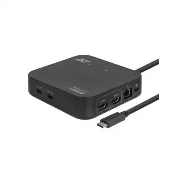 ACT Universālā USB-C dokstacija 4K, 2 HDMI/DisplayPort monitoriem, DisplayLink, kompakts dizains