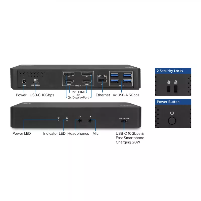 ACT USB-C dokstacija 4K, 2 HDMI vai DisplayPort monitoriem, DisplayLink