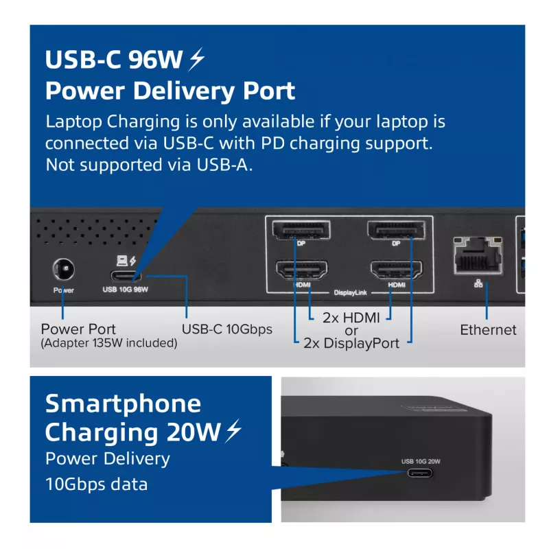 ACT USB-C dokstacija 4K, 2 HDMI vai DisplayPort monitoriem, DisplayLink