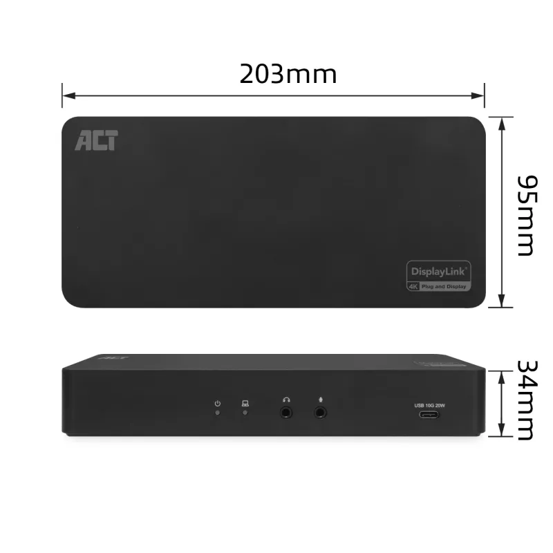 ACT USB-C dokstacija 4K, 2 HDMI vai DisplayPort monitoriem, DisplayLink