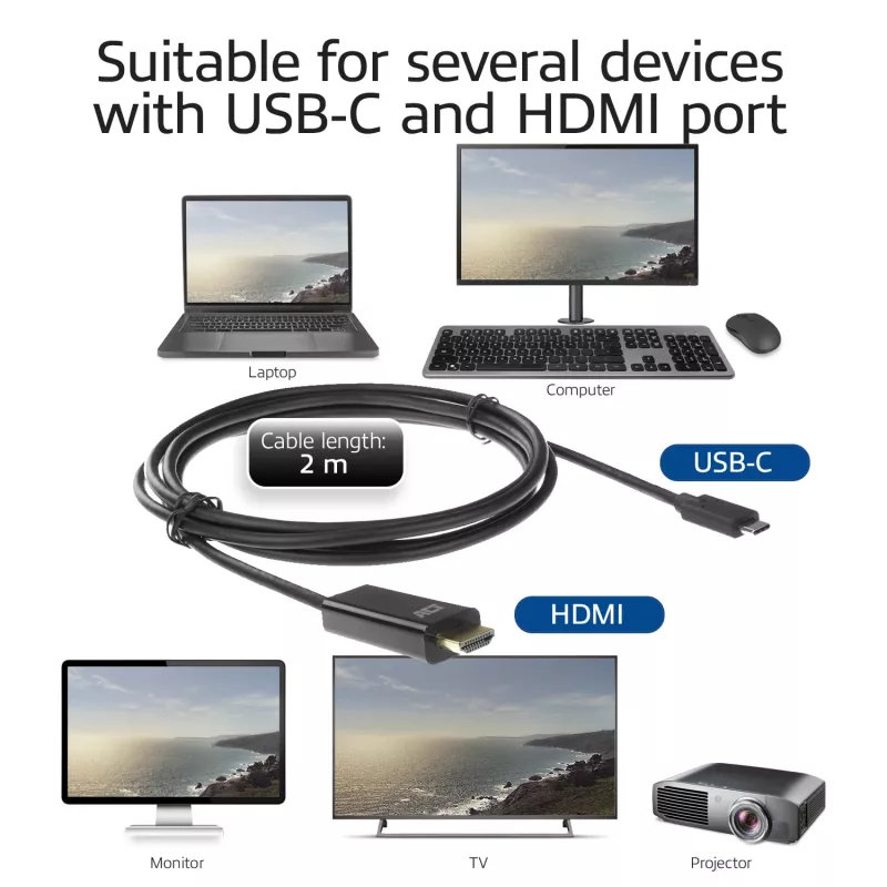 USB-C uz HDMI kabelis ACT AC7315 2 metri