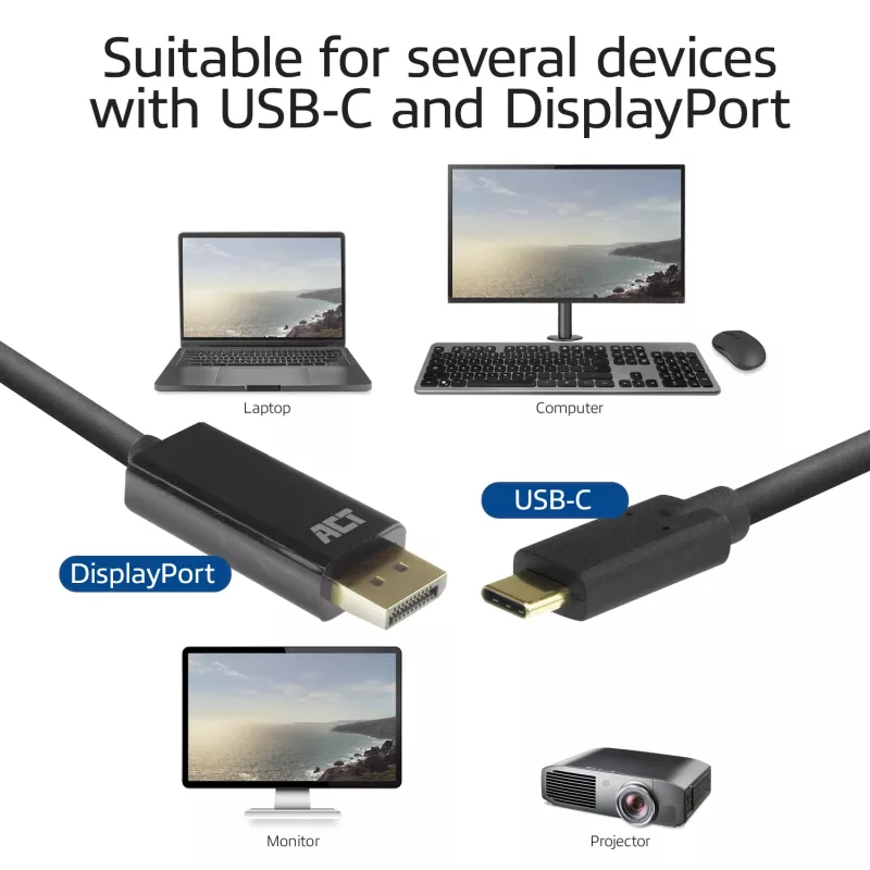 USB-C uz DisplayPort kabelis ACT AC7325 2 metri