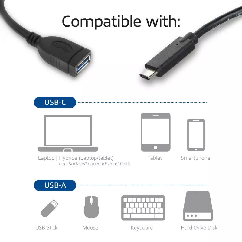 ACT USB 3.0 kabelis OTG USB-C vīrišķais uz USB-A sievišķo 0.2m 5 Gbit/s