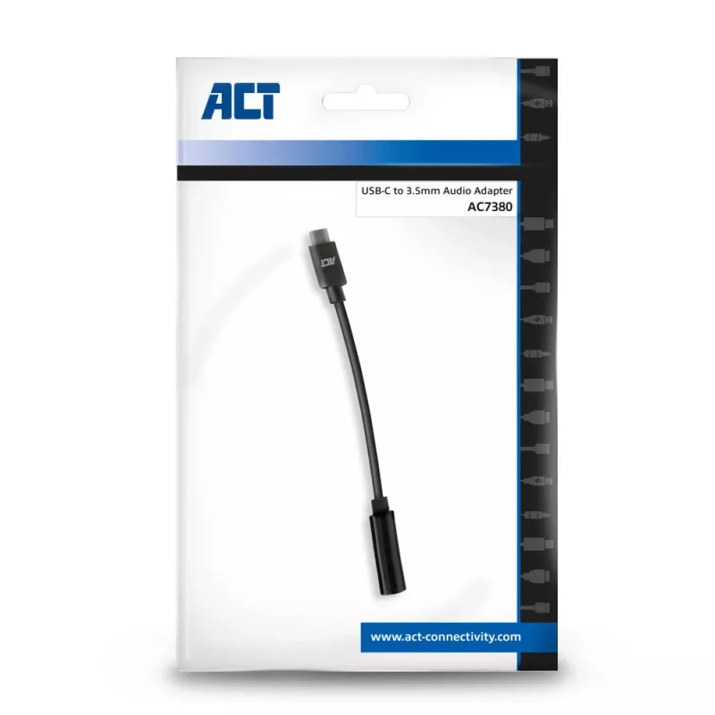 Audio kabelis ACT AC7380 0,11 m 3,5 mm sievišķais USB Type-C vīrišķais melns