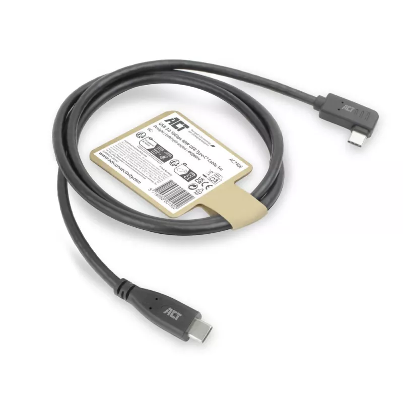 ACT USB 3.0 leņķa kabelis USB-C 1 metrs 5 Gbit/s melns